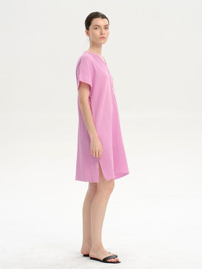 Slit Notched Short Sleeve Mini Dress Carauana Store