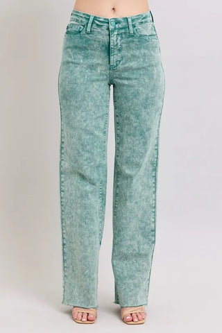 Judy Blue Full Size High Waist Garment Dyed Raw Hem Dad Jean Plus Size
