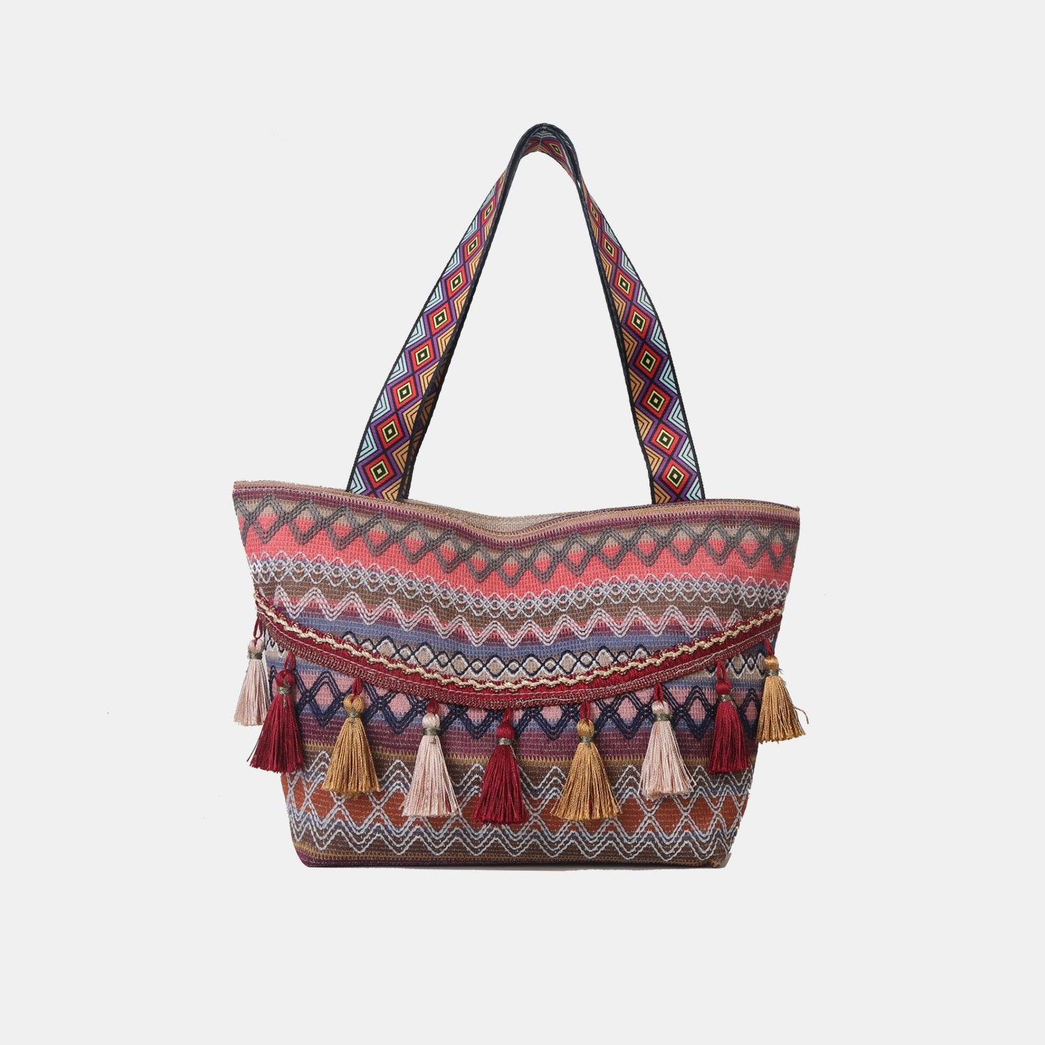 Printed Tassel Detail Tote Bag Carauana Store