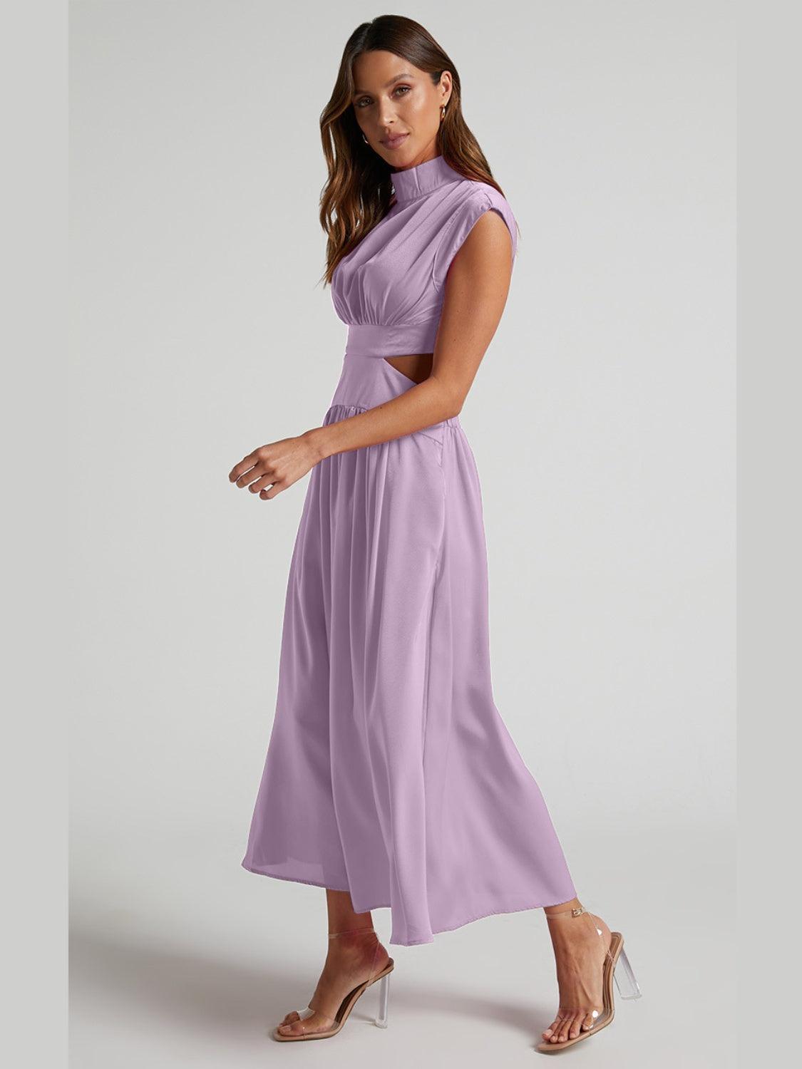 Cutout Mock Neck Sleeveless Ruched Dress Carauana Store