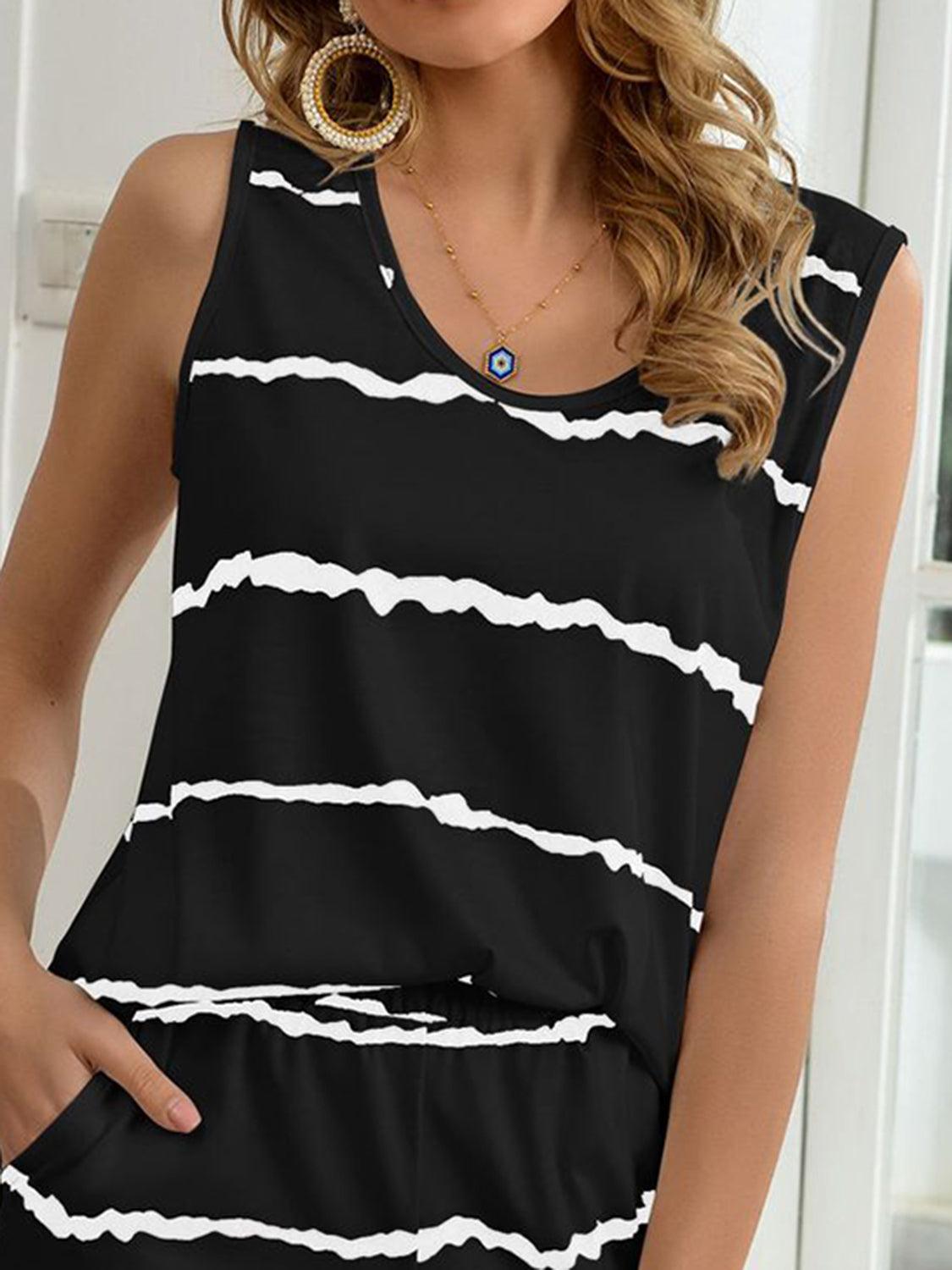 Striped Round Neck Tank and Shorts Lounge Set Carauana Store