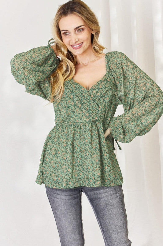 HEYSON Full Size Floral Surplice Peplum Blouse Carauana Store