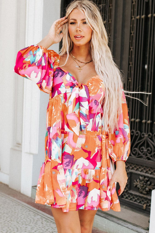 Sweetheart Neck Balloon Sleeve Tiered Mini Dress Carauana Store