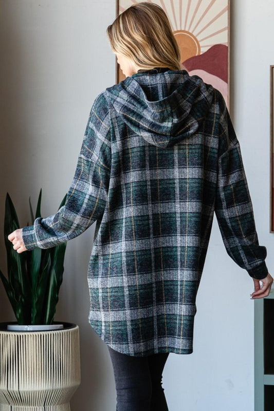 Heimish Plaid Button Down Long Sleeve Hooded Cardigan Carauana Store