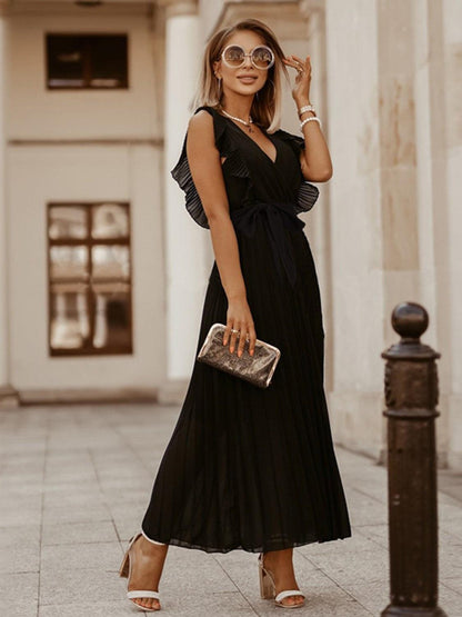 Tied Surplice Cap Sleeve Pleated Dress Carauana Store