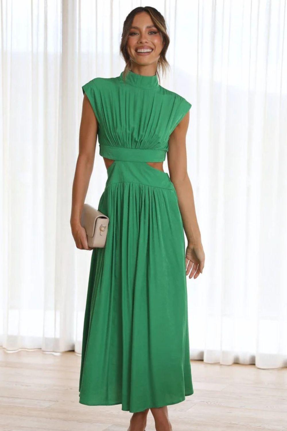 Cutout Mock Neck Sleeveless Ruched Dress Carauana Store