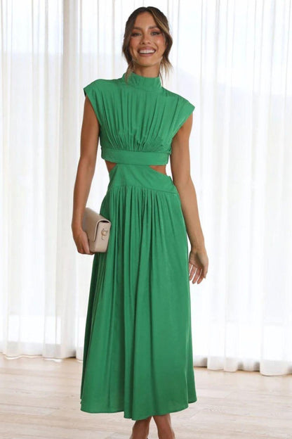 Cutout Mock Neck Sleeveless Ruched Dress Carauana Store
