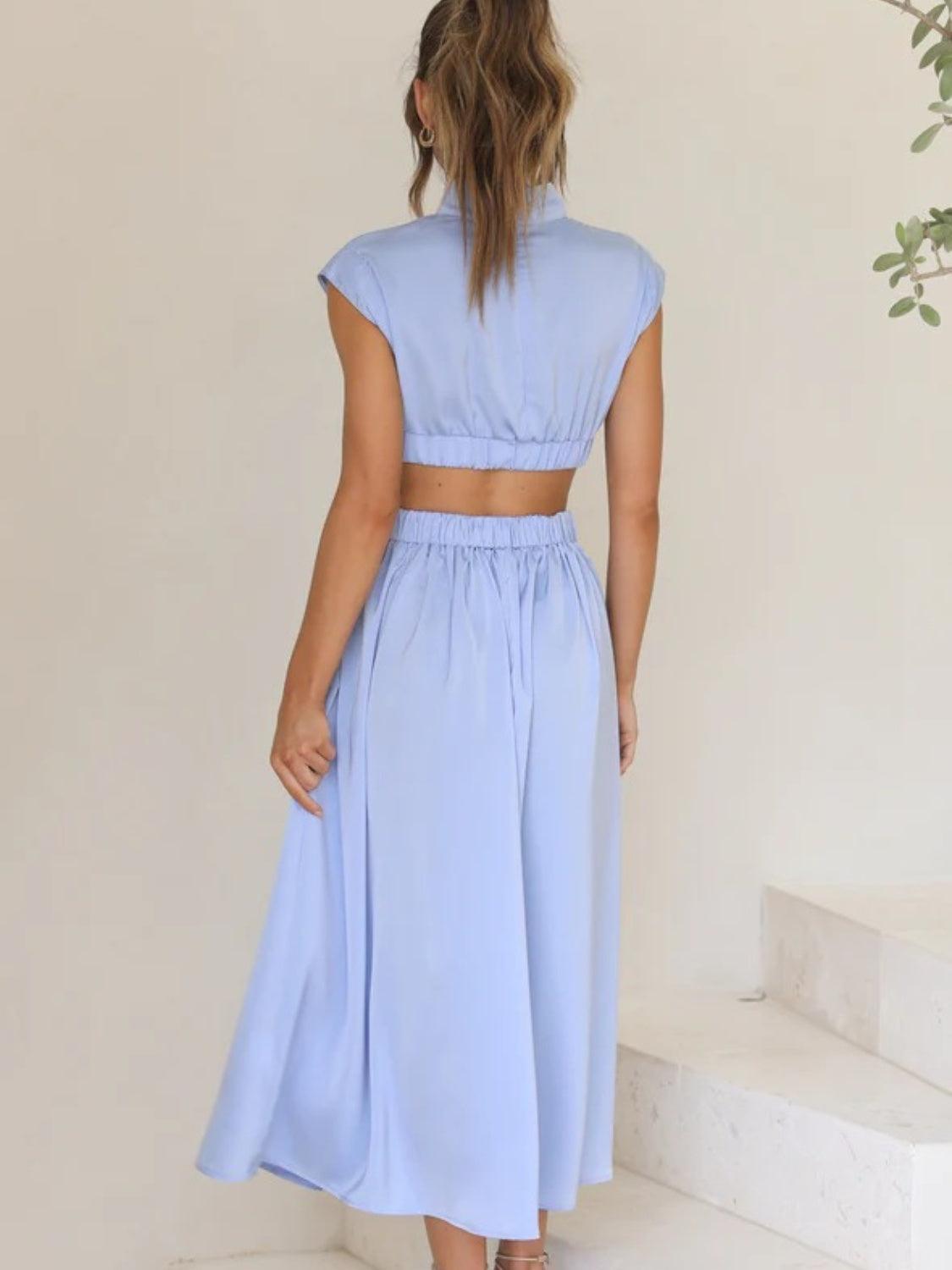 Cutout Mock Neck Sleeveless Ruched Dress Carauana Store