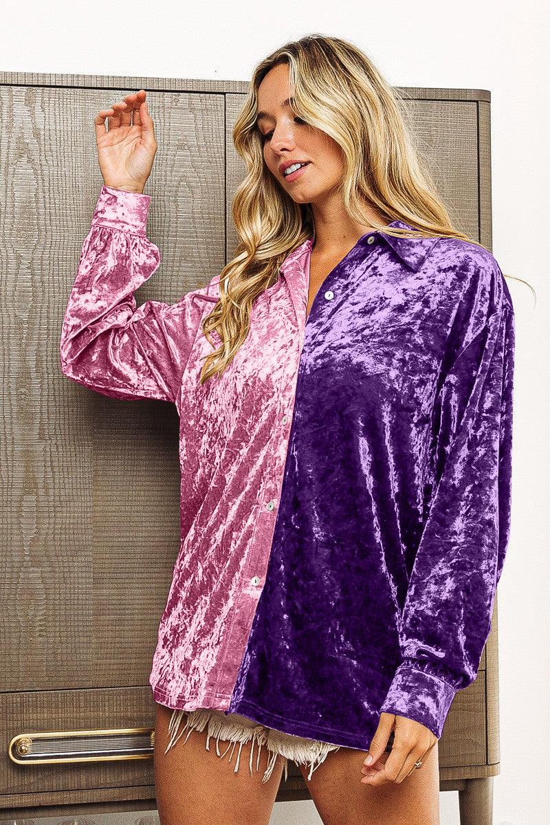 BiBi Contrast Button Up Long Sleeve Shirt Carauana Store