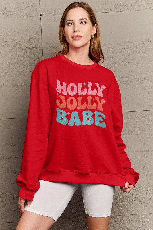 Simply Love Full Size HOLLY JOLLY BABE Long Sleeve Sweatshirt Carauana Store