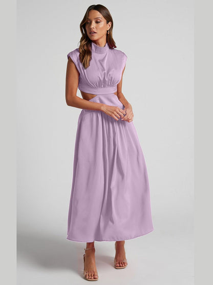 Cutout Mock Neck Sleeveless Ruched Dress Carauana Store