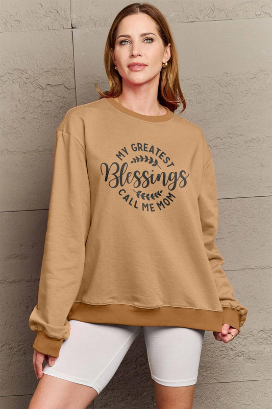 Simply Love Full Size MY GREATEST BLESSINGS CALL ME MOM Round Neck Sweatshirt Carauana Store