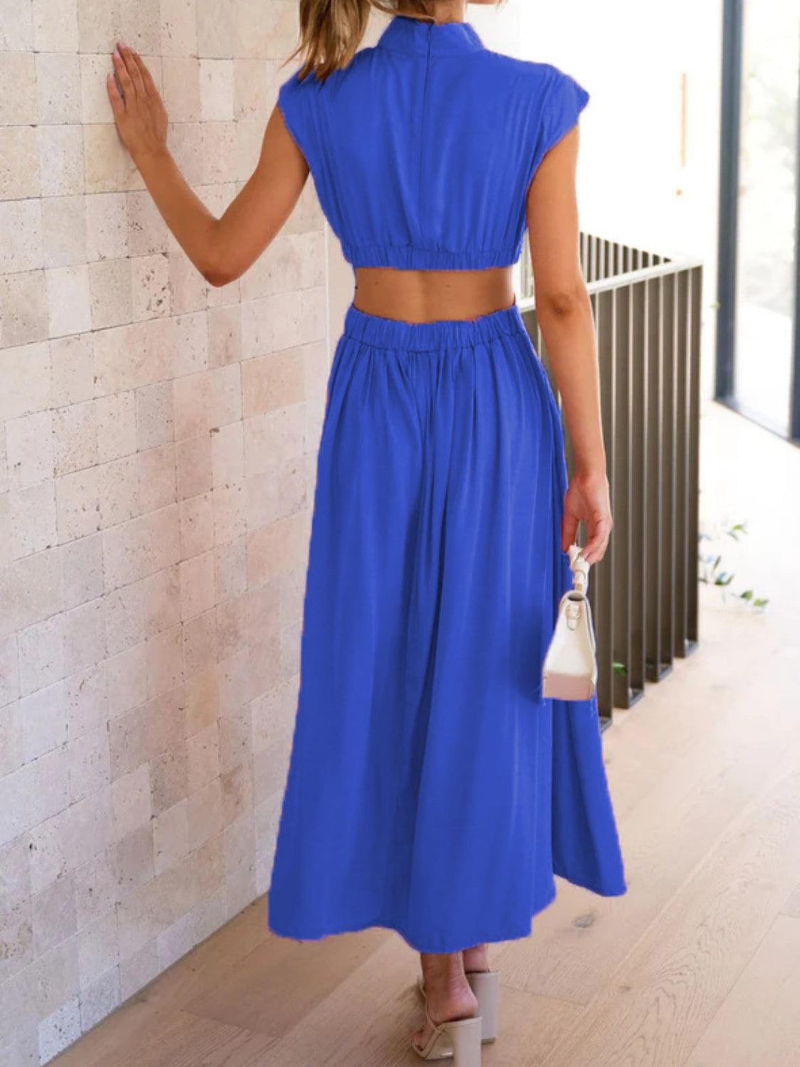 Cutout Mock Neck Sleeveless Ruched Dress Carauana Store