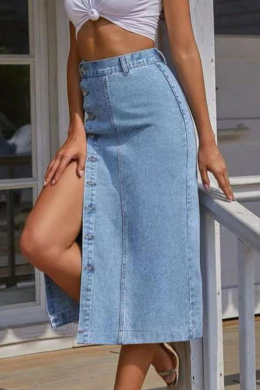 Buttoned Split Denim Skirt Carauana Store