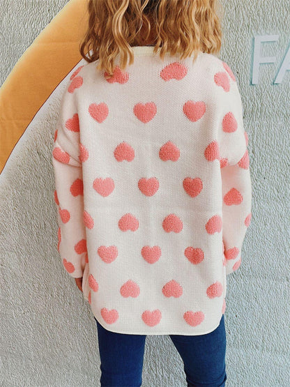 Heart Button Up Long Sleeve Cardigan Carauana Store