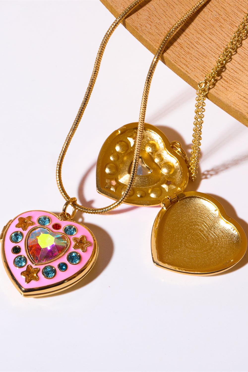 Rhinestone Decor Heart Box Pendant Necklace Carauana Store