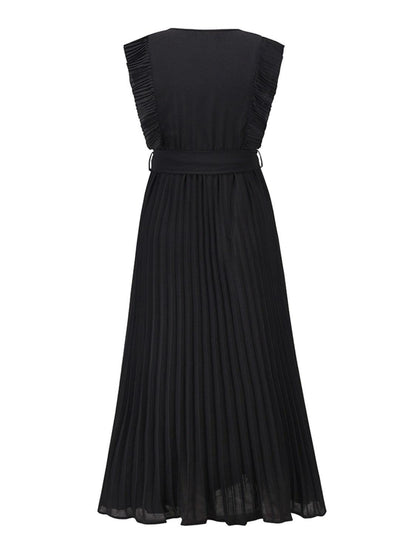 Tied Surplice Cap Sleeve Pleated Dress Carauana Store