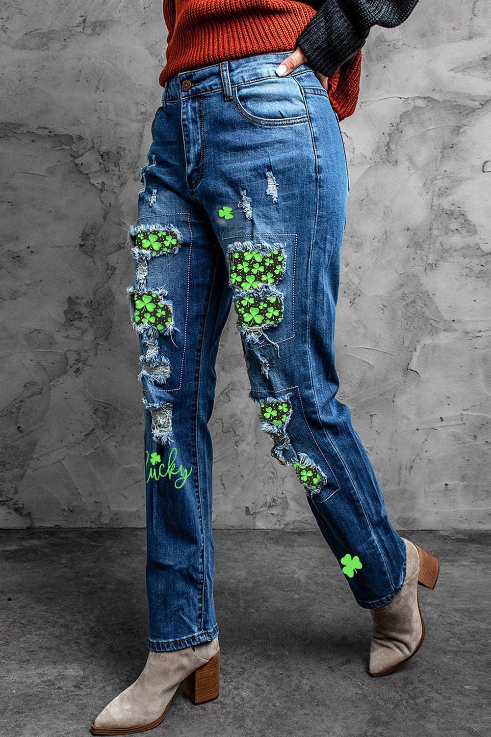 Baeful Printed Patch Distressed Boyfriend Jeans Carauana Store