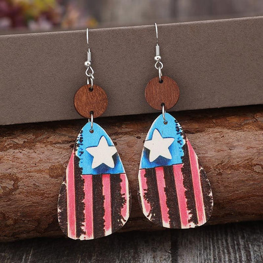 Star & Stripes Wooden Dangle Earrings Carauana Store