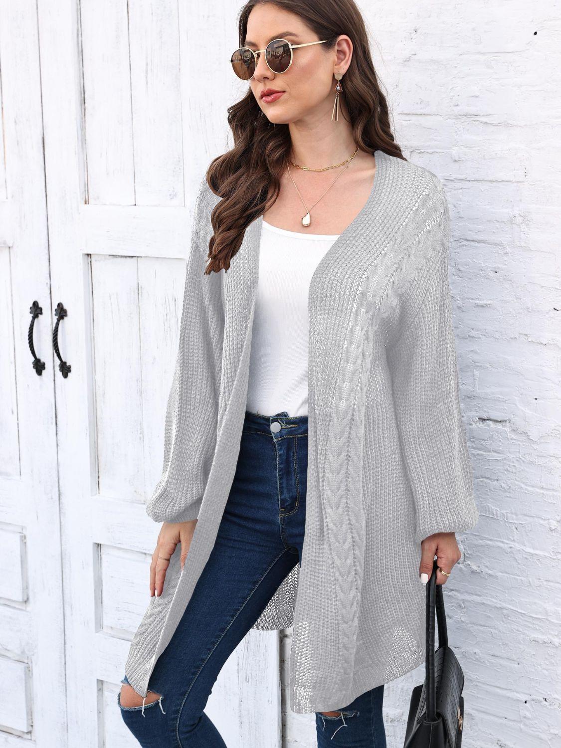 Cable-Knit Open Front Long Sleeve Cardigan Carauana Store