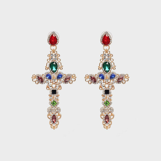 Rhinestone Alloy Cross Earrings Carauana Store