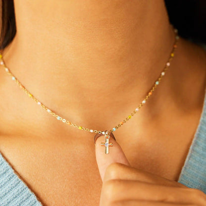 Inlaid Zircon 18K Gold-Plated Cross Bead Necklace Carauana Store