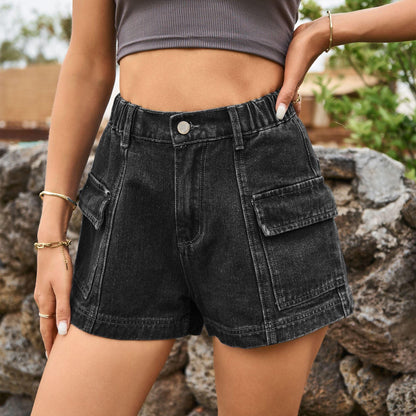 High-Waist Denim Shorts with Pockets Carauana Store