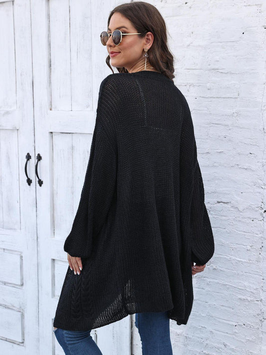 Cable-Knit Open Front Long Sleeve Cardigan Carauana Store