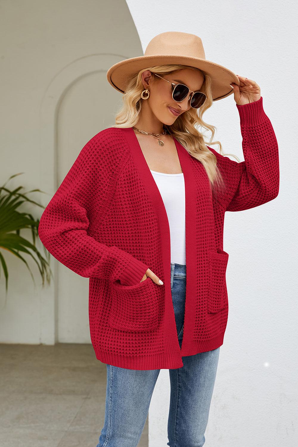 Open Front Long Sleeve Cardigan with Pockets Carauana Store