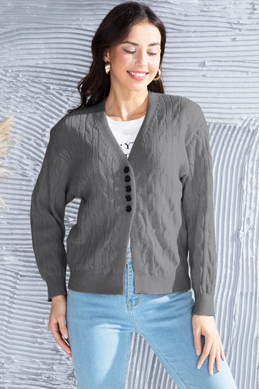 Cable-Knit Button Up Dropped Shoulder Cardigan Carauana Store