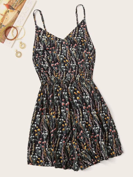 Printed V-Neck Spaghetti Strap Romper Carauana Store