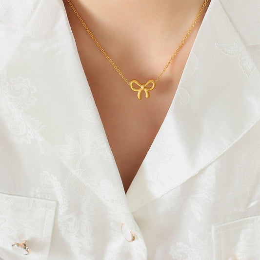 Gold-Plated Titanium Steel Bow Pendant Necklace Carauana Store
