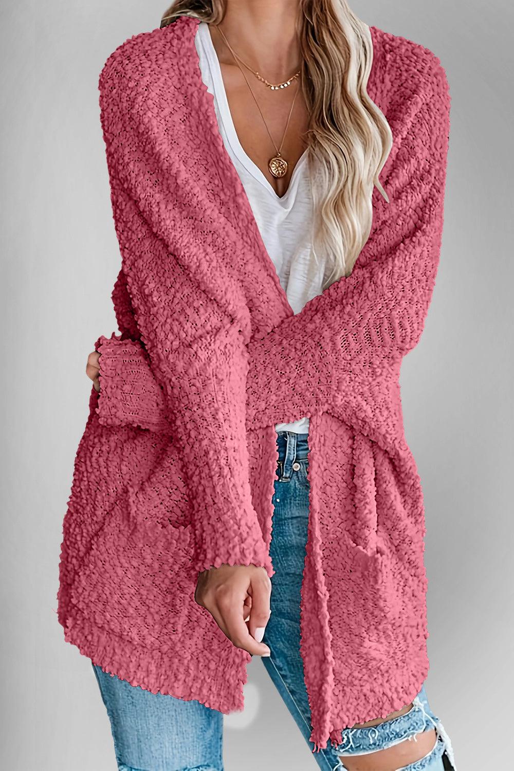 Double Take Pocketed Open Front Long Sleeve Cardigan Carauana Store