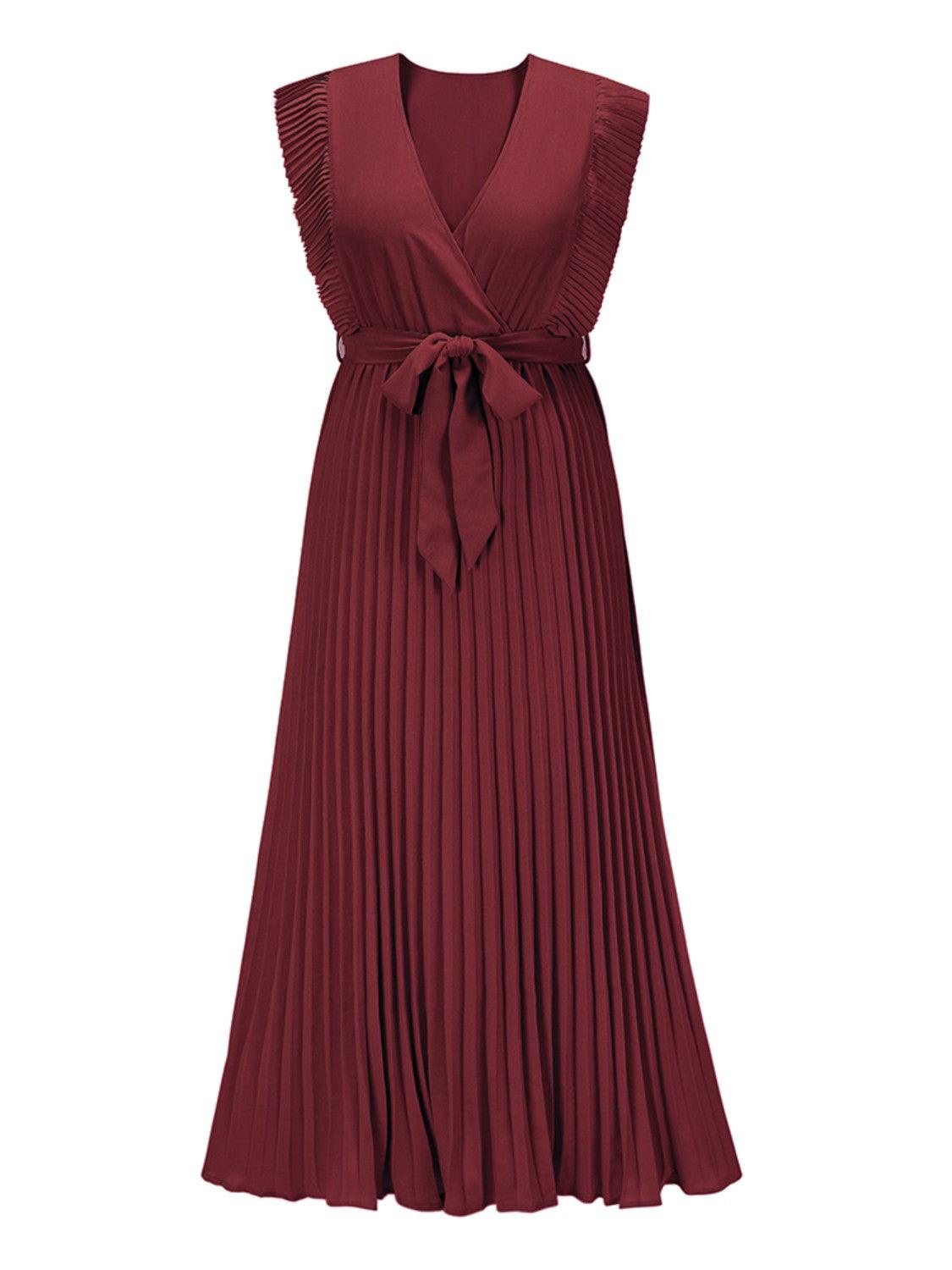Tied Surplice Cap Sleeve Pleated Dress Carauana Store