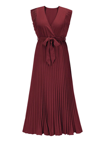 Tied Surplice Cap Sleeve Pleated Dress Carauana Store