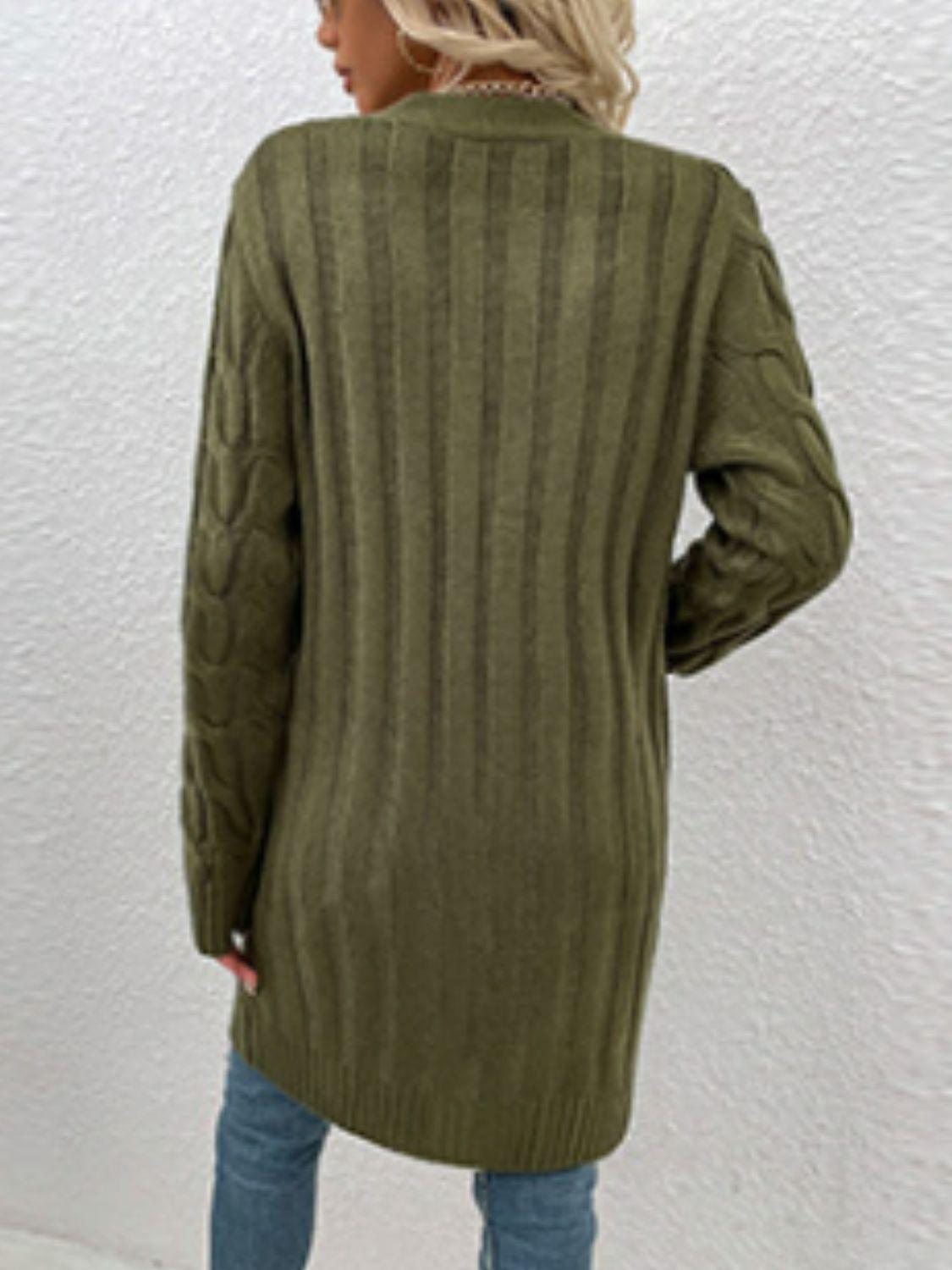 Cable-Knit Button Down Cardigan with Pockets Carauana Store