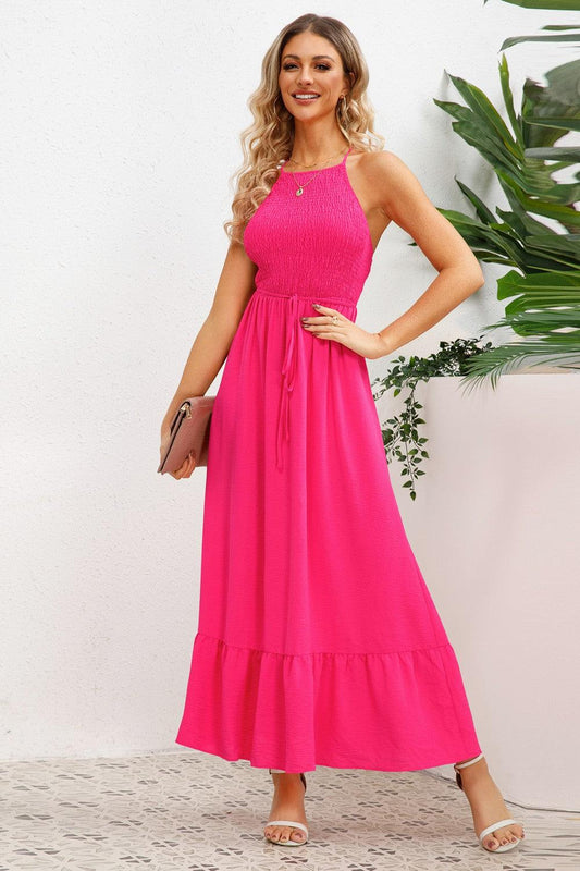 Smocked Crisscross Spaghetti Strap Dress Carauana Store
