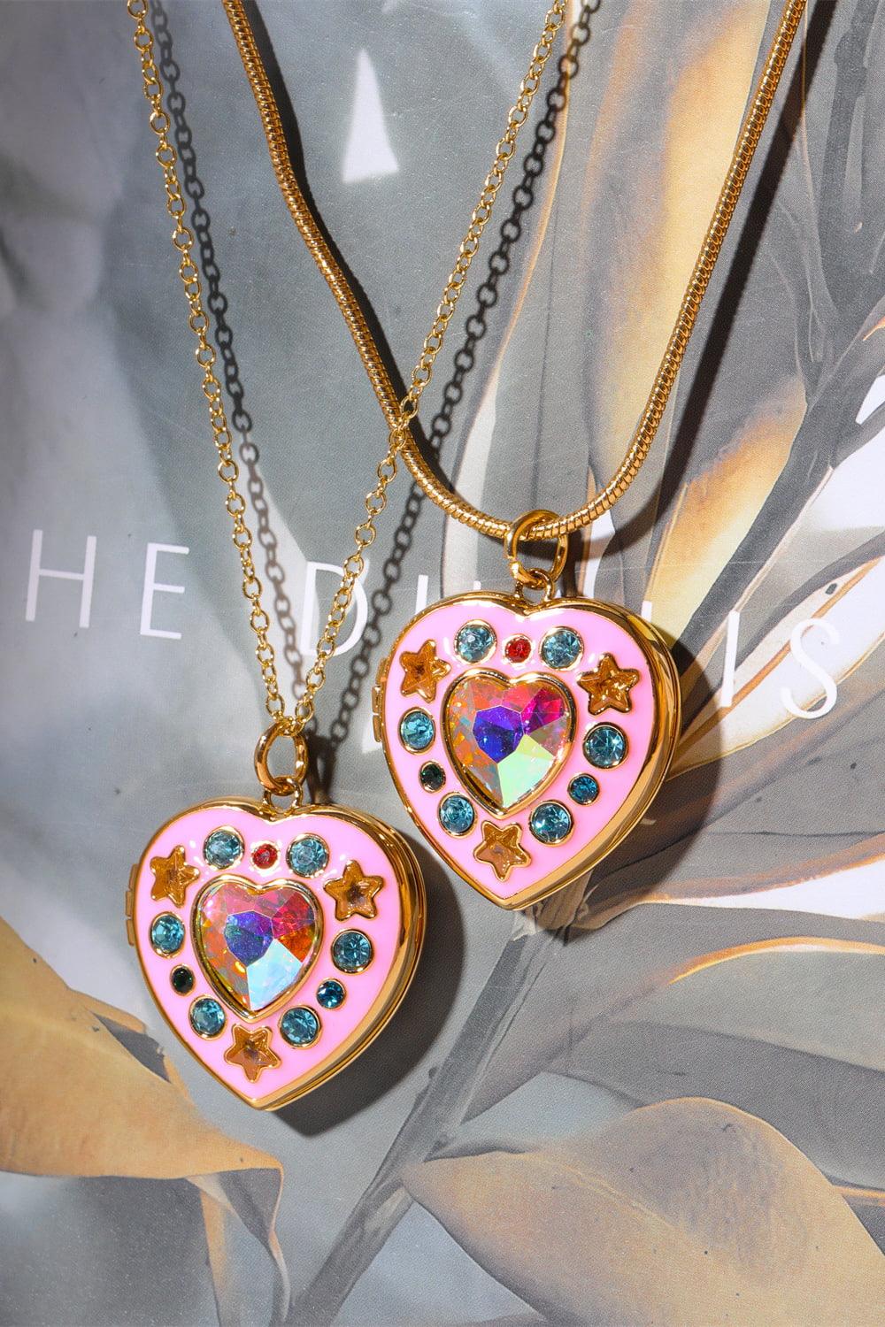 Rhinestone Decor Heart Box Pendant Necklace Carauana Store