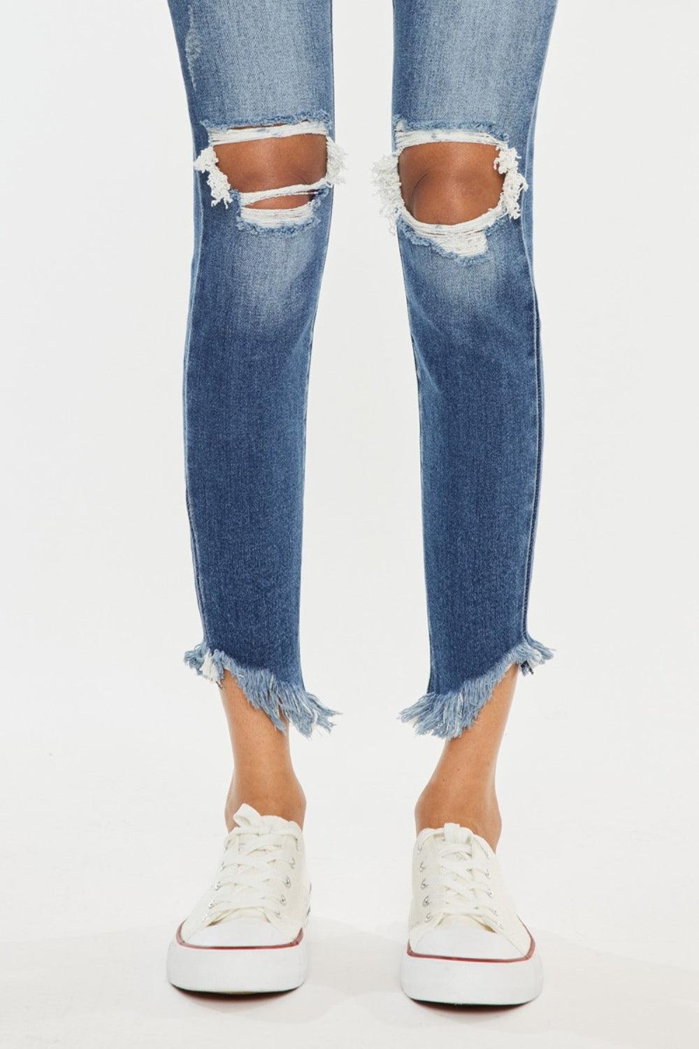 Kancan High Waist Distressed Raw Hem Ankle Skinny Jeans Carauana Store