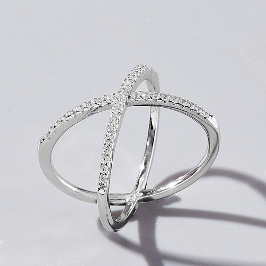 X Shape Inlaid Zircon 925 Sterling Silver Ring Carauana Store
