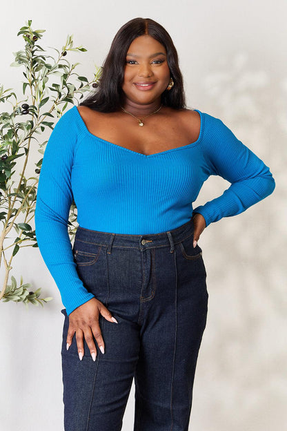Culture Code Full Size Ribbed Sweetheart Neck Knit Top Carauana Store