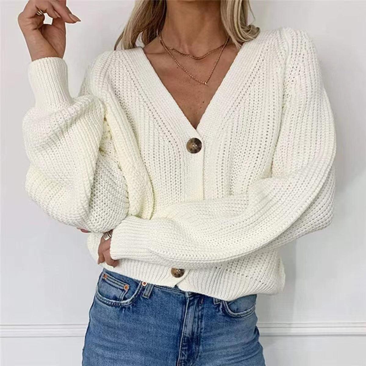 Button Up V-Neck Long Sleeve Cardigan Carauana Store