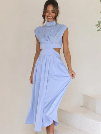 Cutout Mock Neck Sleeveless Ruched Dress Carauana Store