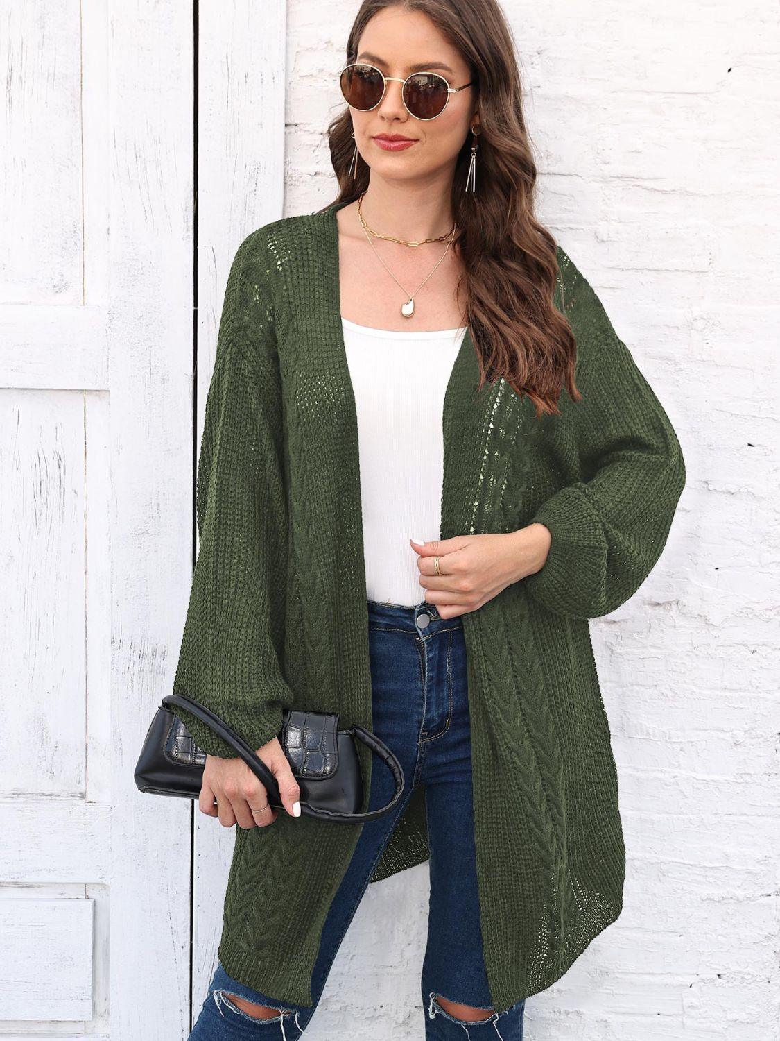Cable-Knit Open Front Long Sleeve Cardigan Carauana Store