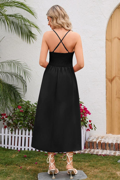 Crisscross Smocked Spaghetti Strap Dress Carauana Store