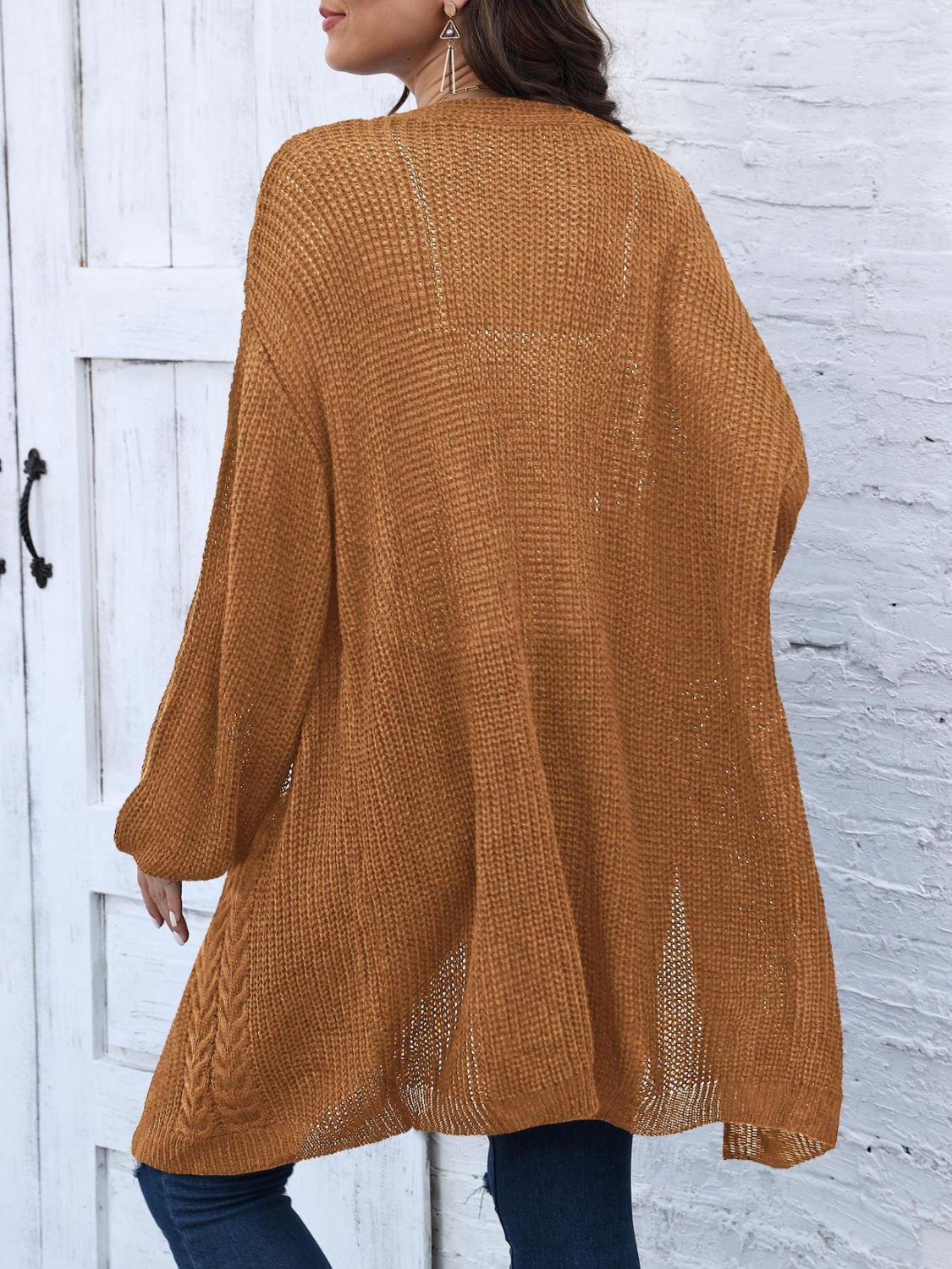Cable-Knit Open Front Long Sleeve Cardigan Carauana Store