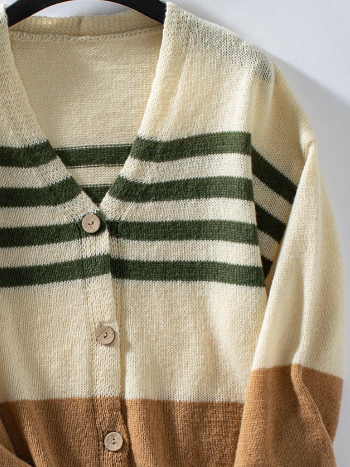 Color Block V-Neck Button Down Long Sleeve Cardigan Carauana Store