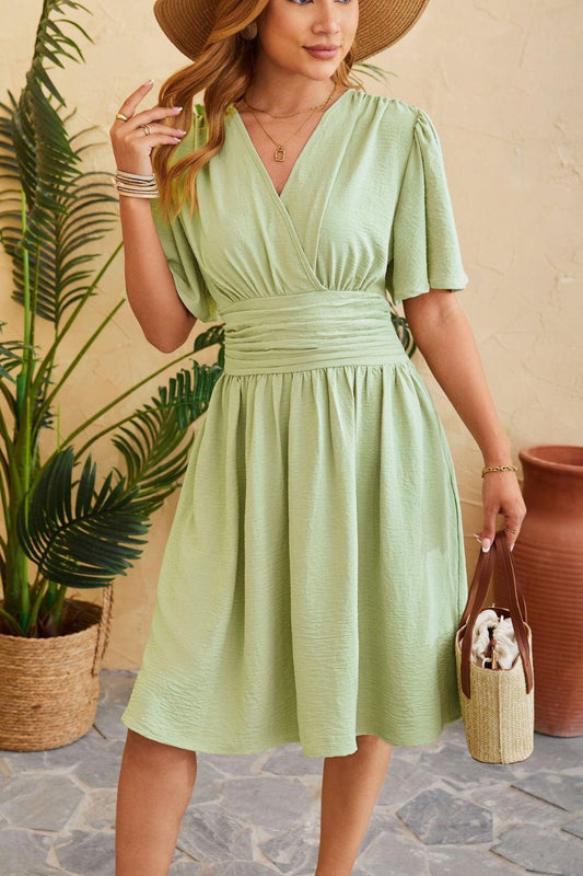 Ruched Surplice Short Sleeve Dress Carauana Store