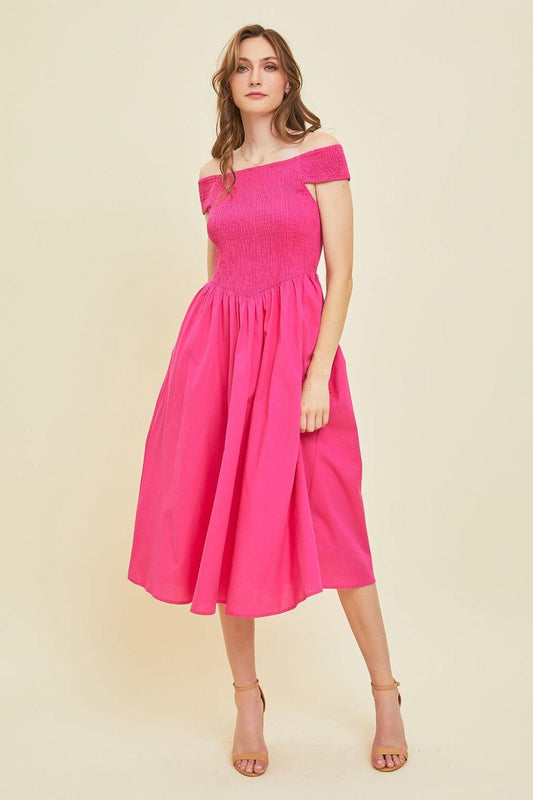HEYSON Off-Shoulder Smocked Midi Dress Carauana Store