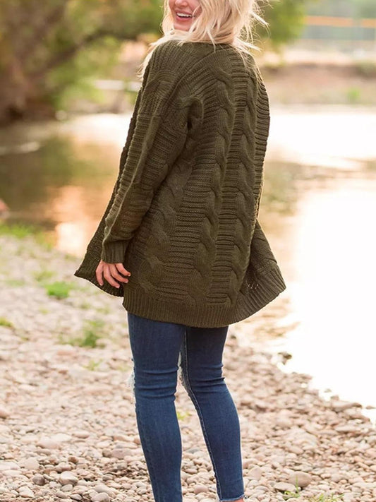 Cable-Knit Open Front Long Sleeve Cardigan Carauana Store